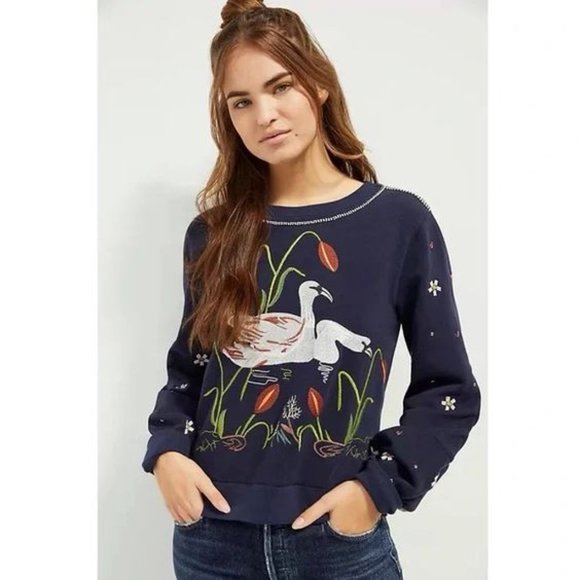 Anthropologie Sweaters - Anthropologie Beaded Swan Sweatshirt